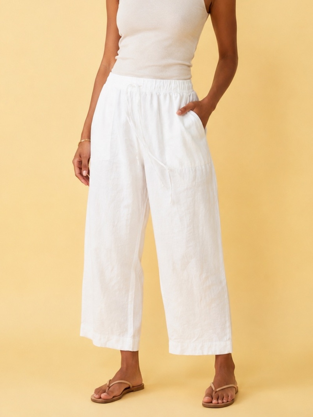 NEW Lane Bryant Wide Leg Linen Blend Pants Size 28 Drawstring White Coastal